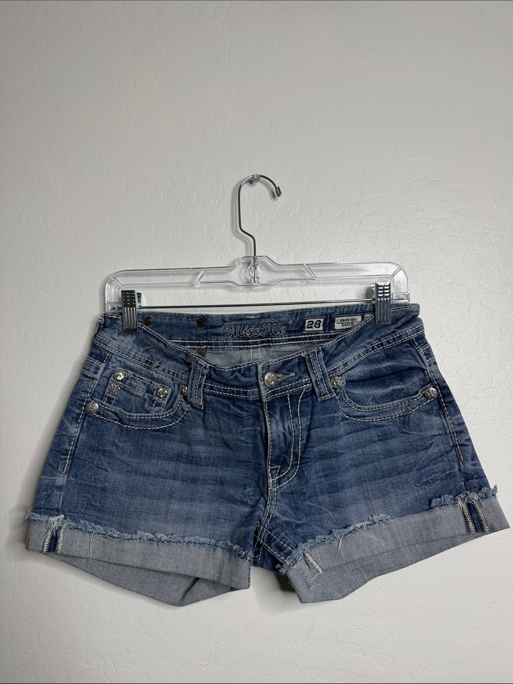 Miss Me Medium Blue Rolled Hem Denim Shorts